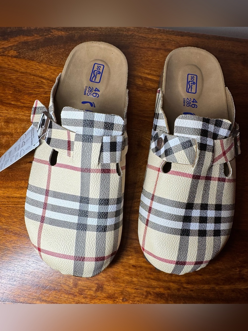 Beige and Black Mules. No Brand.